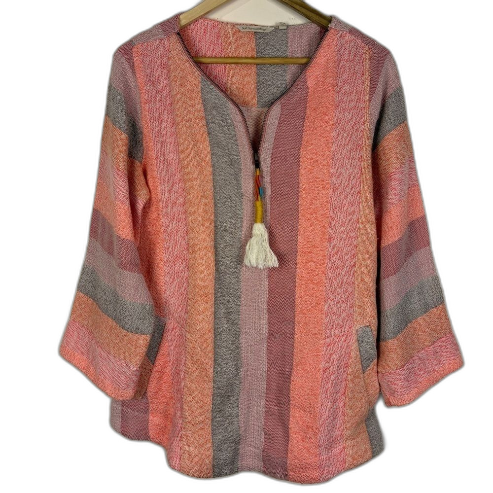 Soft Surroundings Striped Terry Cotton Tunic Women's Medium Coastal Classic